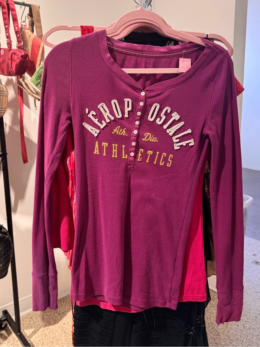 Aeropostale Y2K Long-Sleeve Henley Top - Magenta